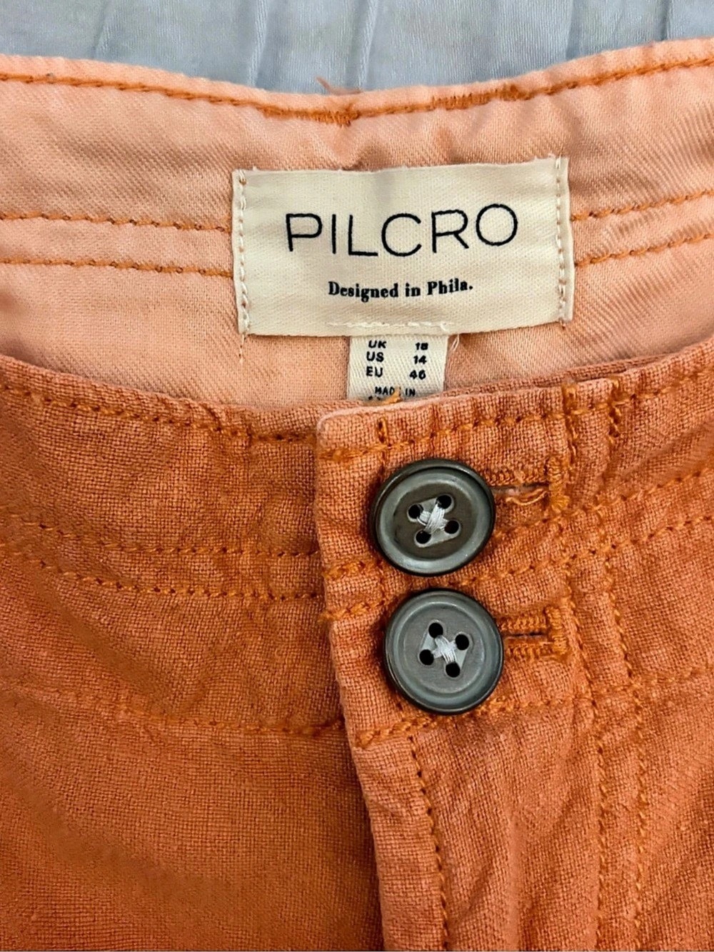 Anthropologie Pilcro Orange Utility Cargo Linen Blend Shorts High Rise Size 14